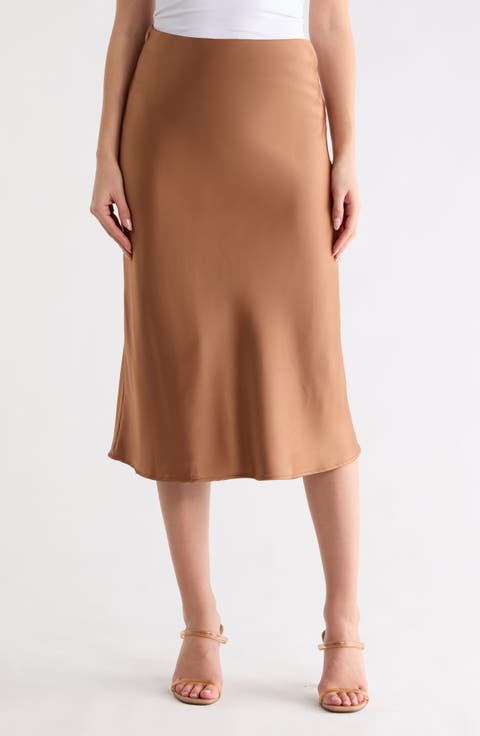 Solid Satin Midi Skirt