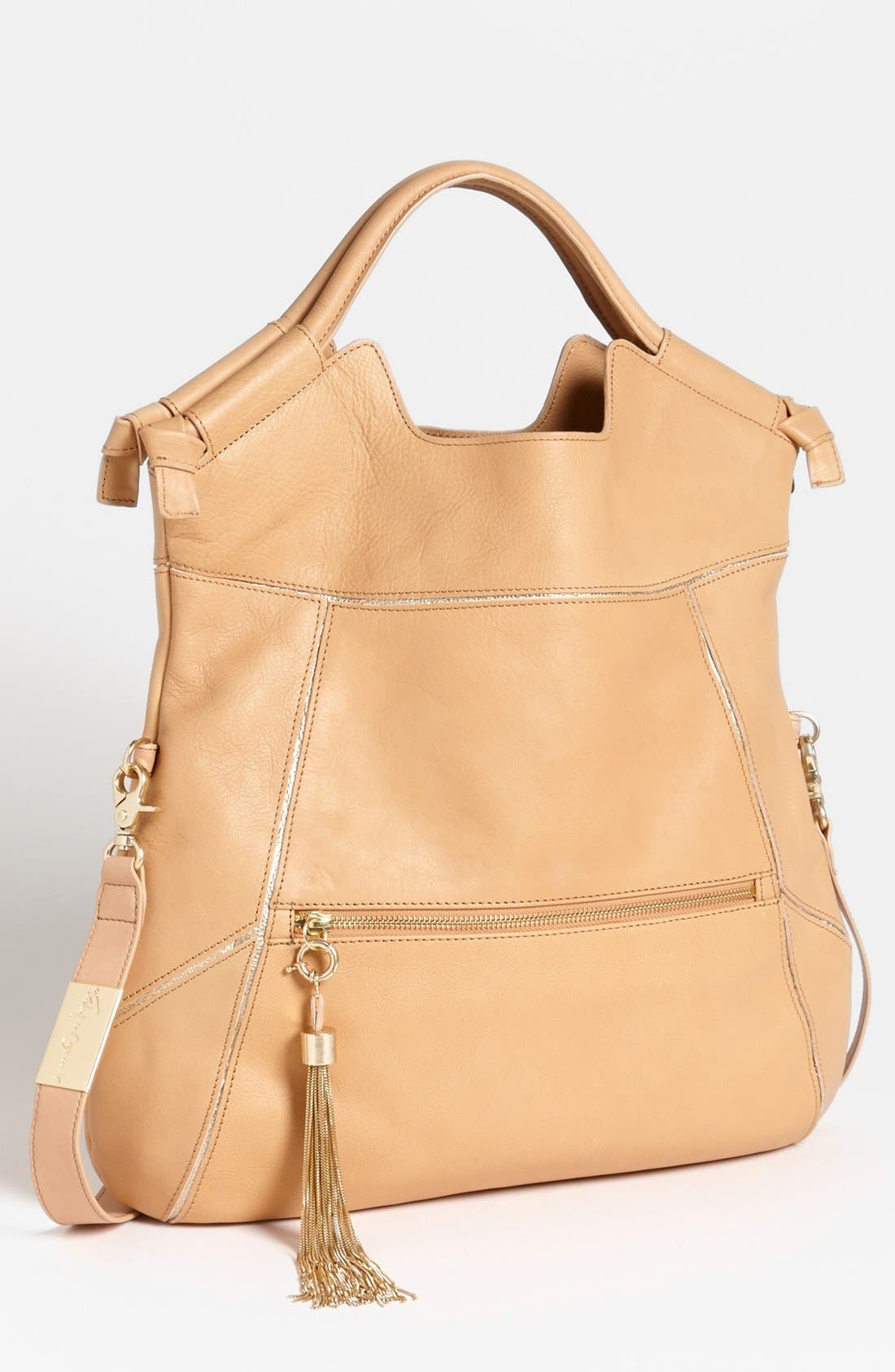 'Mid City' Foldover Leather Tote, Main, color, NUDE