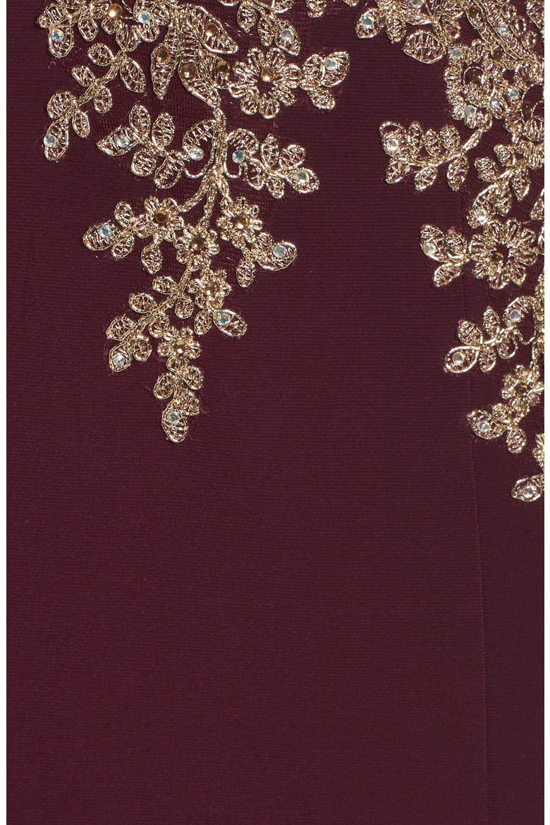 Xscape Embroidered Mermaid Gown, Alternate, color, WINE/ GOLD