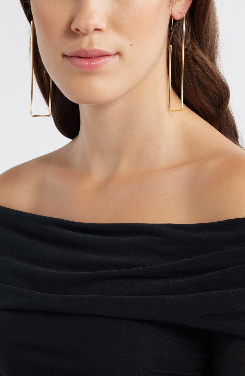 Open Edit Rectangular Hoop Earrings, Alternate, color, Gold