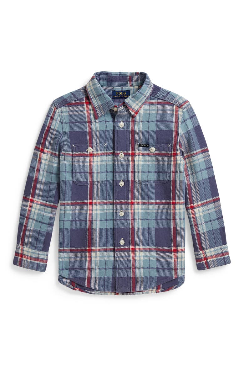 Kids' Plaid Lightweight Flannel Shirt, Main, color, DUSTY BLUE RED MULTI