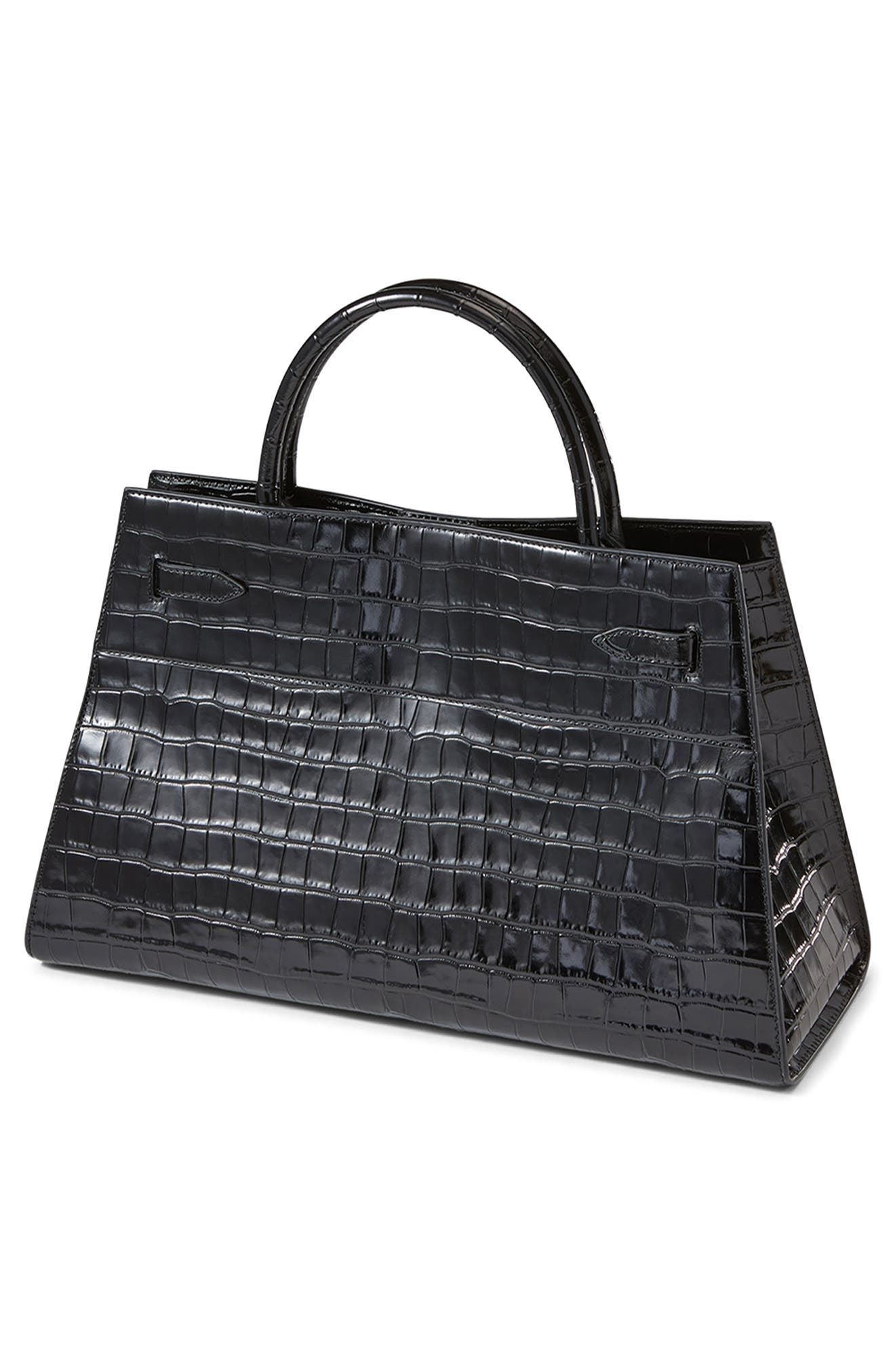 Veronica Beard Large Dash Croc Embossed Leather Tote, Alternate, color, Black