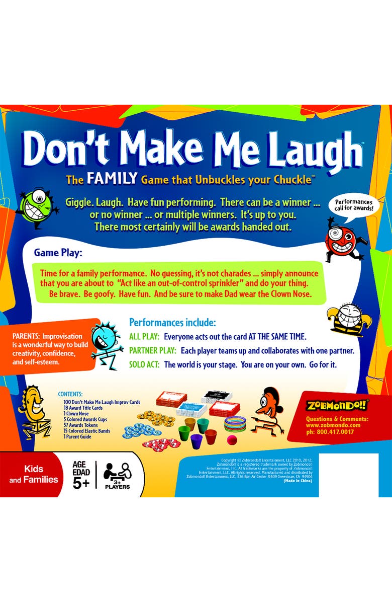 Zobmondo!! Don't Make Me Laugh! Silly Charades Party Game, Alternate, color, Multicolored