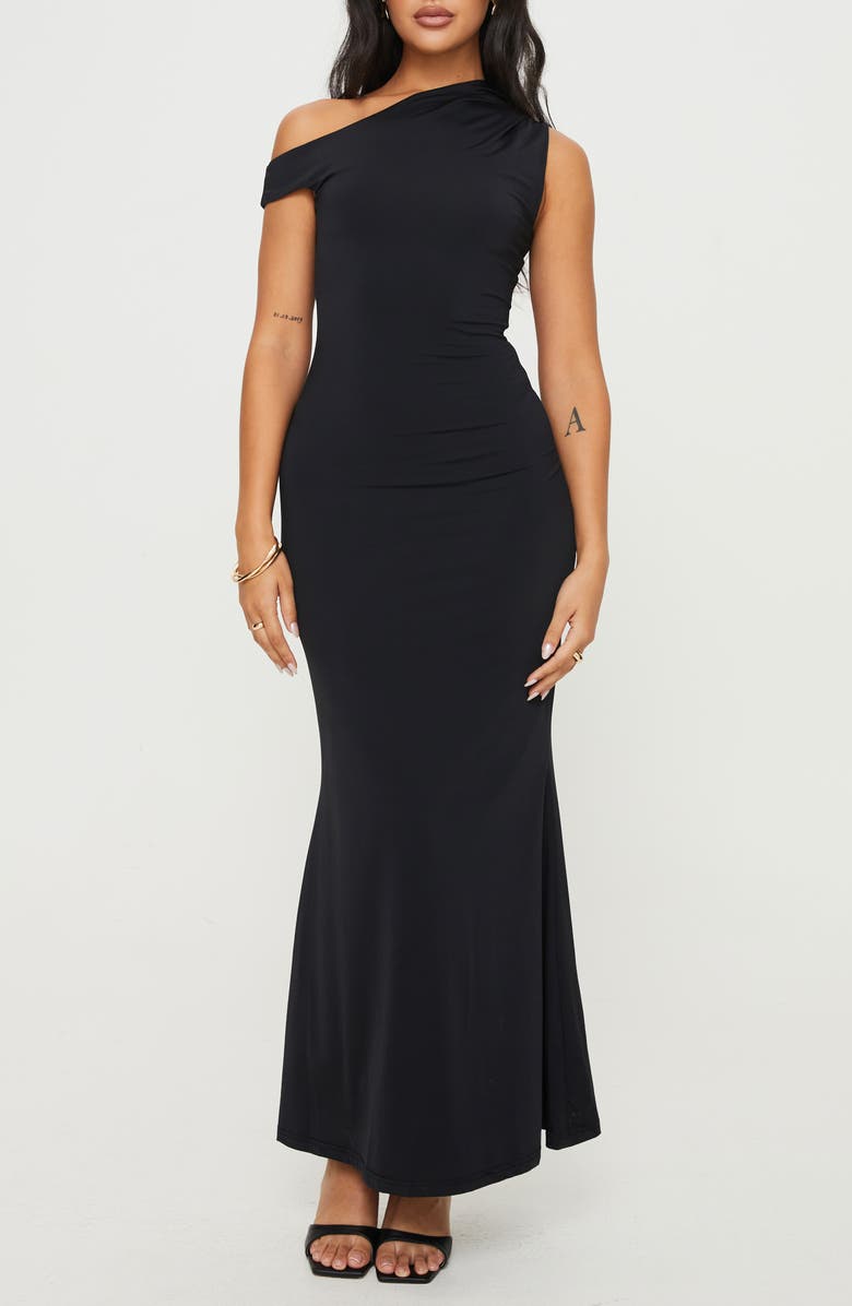 Princess Polly Beller One-Shoulder Maxi Dress, Main, color, Black