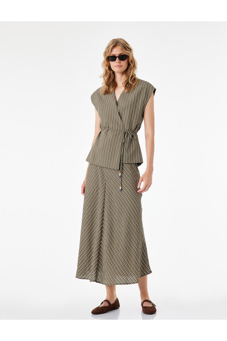 Striped A-Line Midi Skirt, Alternate, color, KHAKI STRIPE