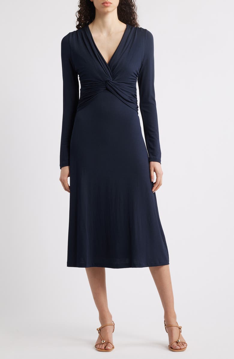 BOSS Eulo Twisted Long Sleeve Dress, Main, color, Clean Navy
