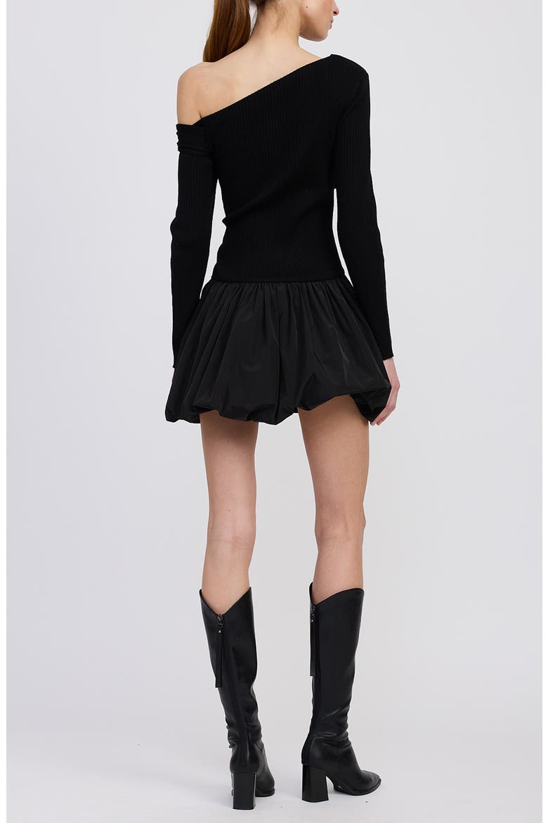 Romilla One-Shoulder Mixed Media Minidress, Alternate, color, BLACK