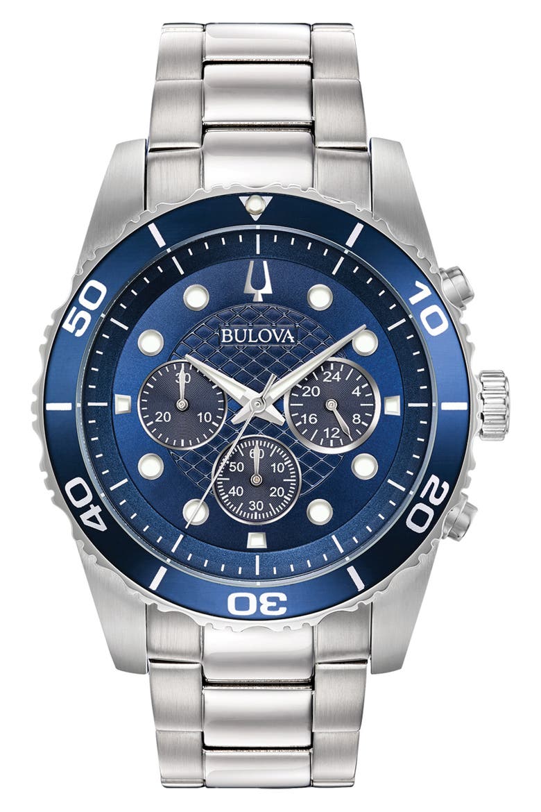 Water Resistant Bracelet Strap Chronograph Watch, 43mm, Main, color, SILVER