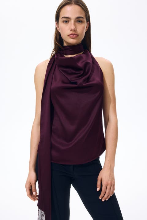 Scarf-detail Satin Top