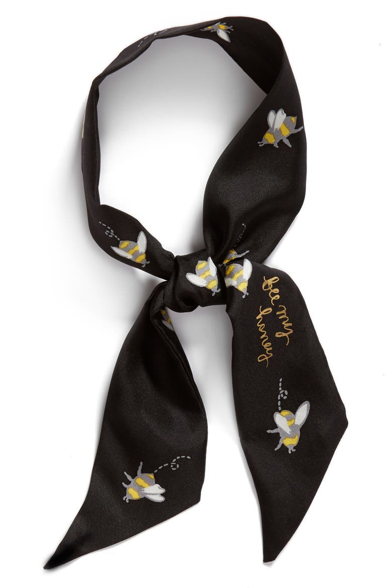 abuzz skinny silk scarf, Alternate, color, BLACK