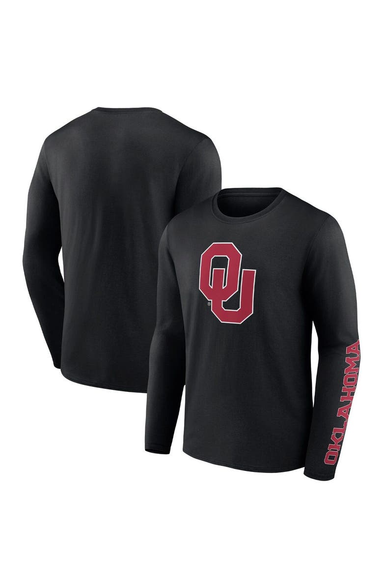 FANATICS Men's Fanatics Branded Black Oklahoma Sooners Double Time 2-Hit Long Sleeve T-Shirt, Main, color, 