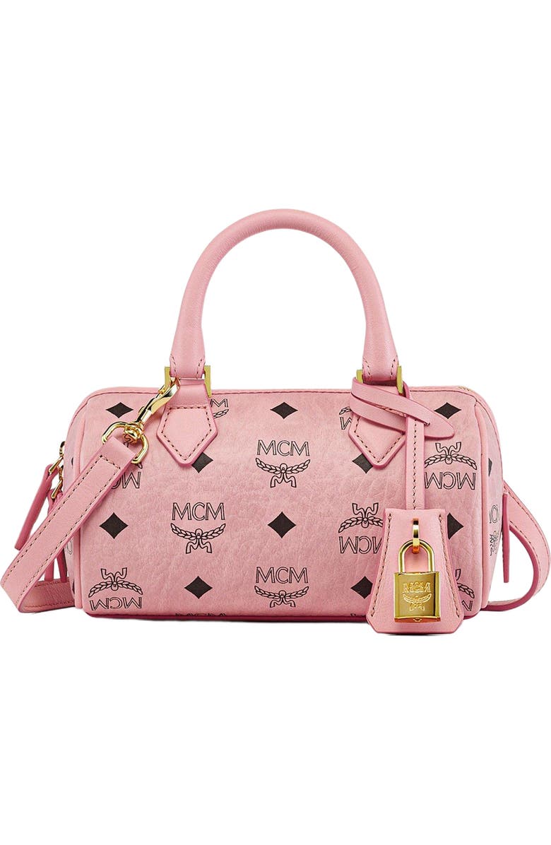 MCM Mini Ella Boston Bag in Visetos, Main, color, Soft Pink
