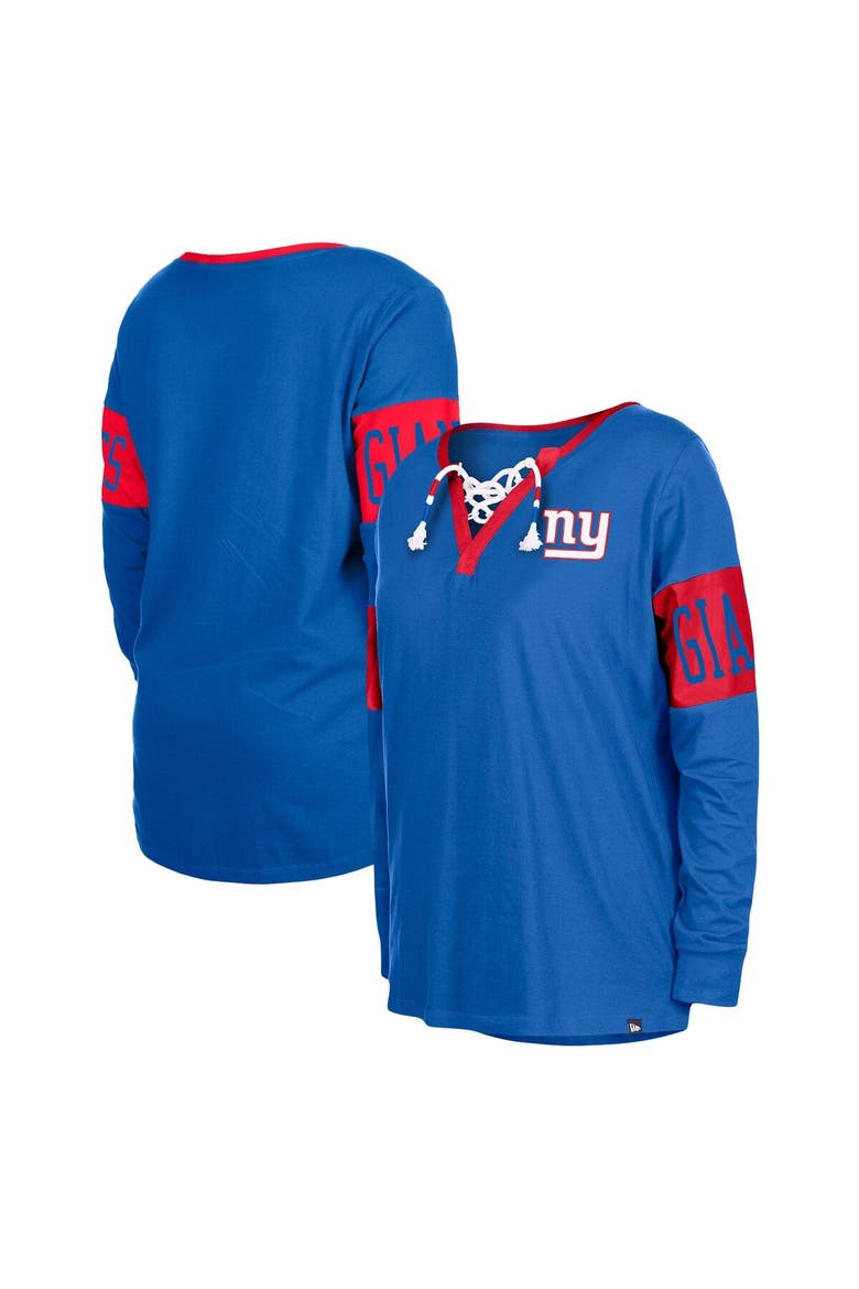 Women's New Era Royal New York Giants Lace-Up Notch Neck Long Sleeve T-Shirt, Main, color, Royal