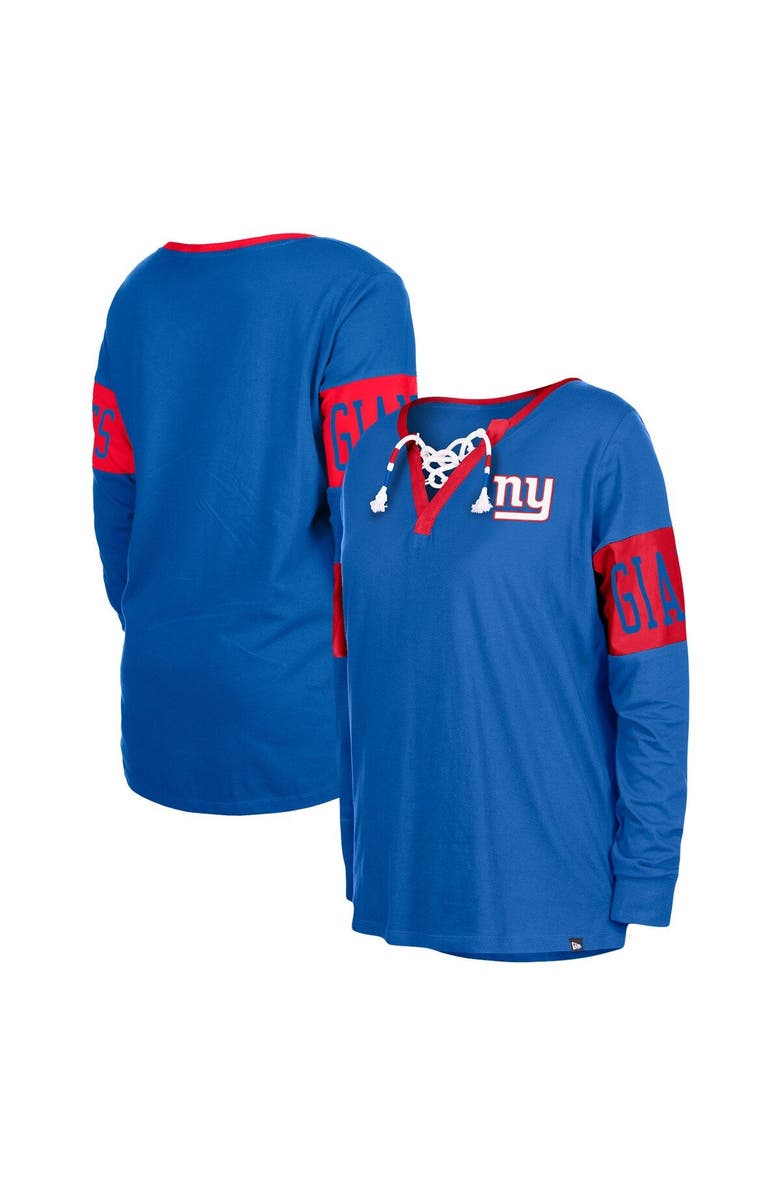 New Era Women's New Era Royal New York Giants Lace-Up Notch Neck Long Sleeve T-Shirt, Main, color, Royal