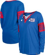 New Era Women's New Era Royal New York Giants Lace-Up Notch Neck Long Sleeve T-Shirt