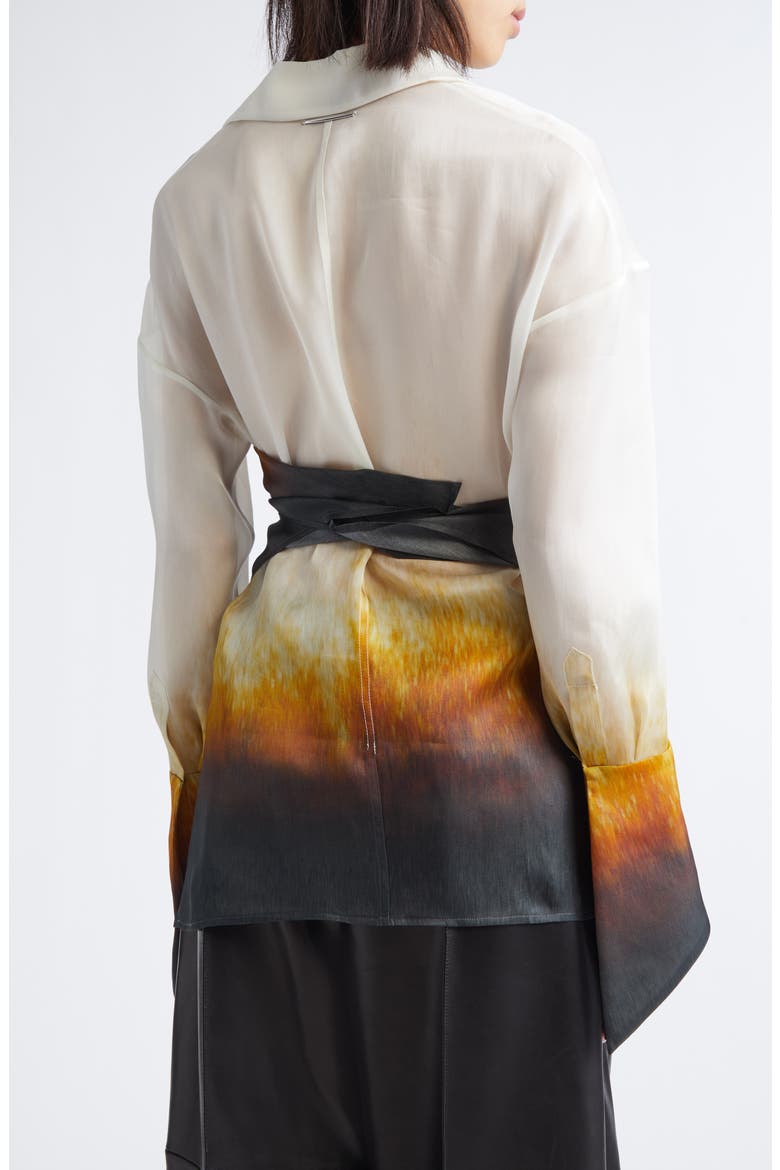 Rust Edge Convertible Silk Organza Wrap Shirt, Alternate, color, IVORY RUST