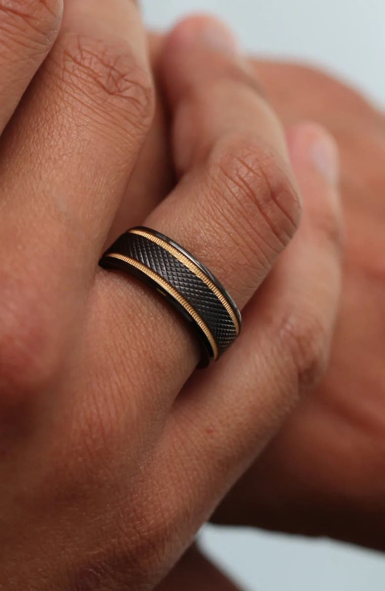 Larson Jewelers Baroque Titanium Diamond Pattern Wedding Ring, Alternate, color, Black / Gold