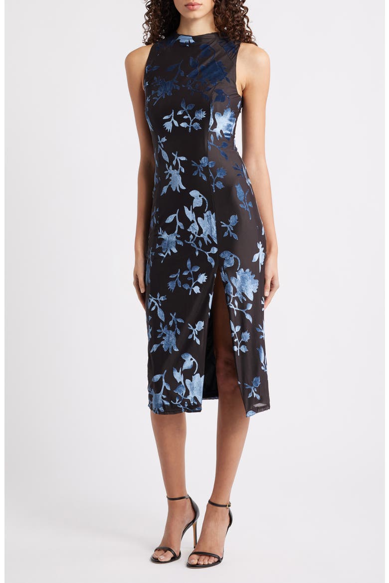 Floral Jacquard Funnel Neck Dress, Main, color, BLACK