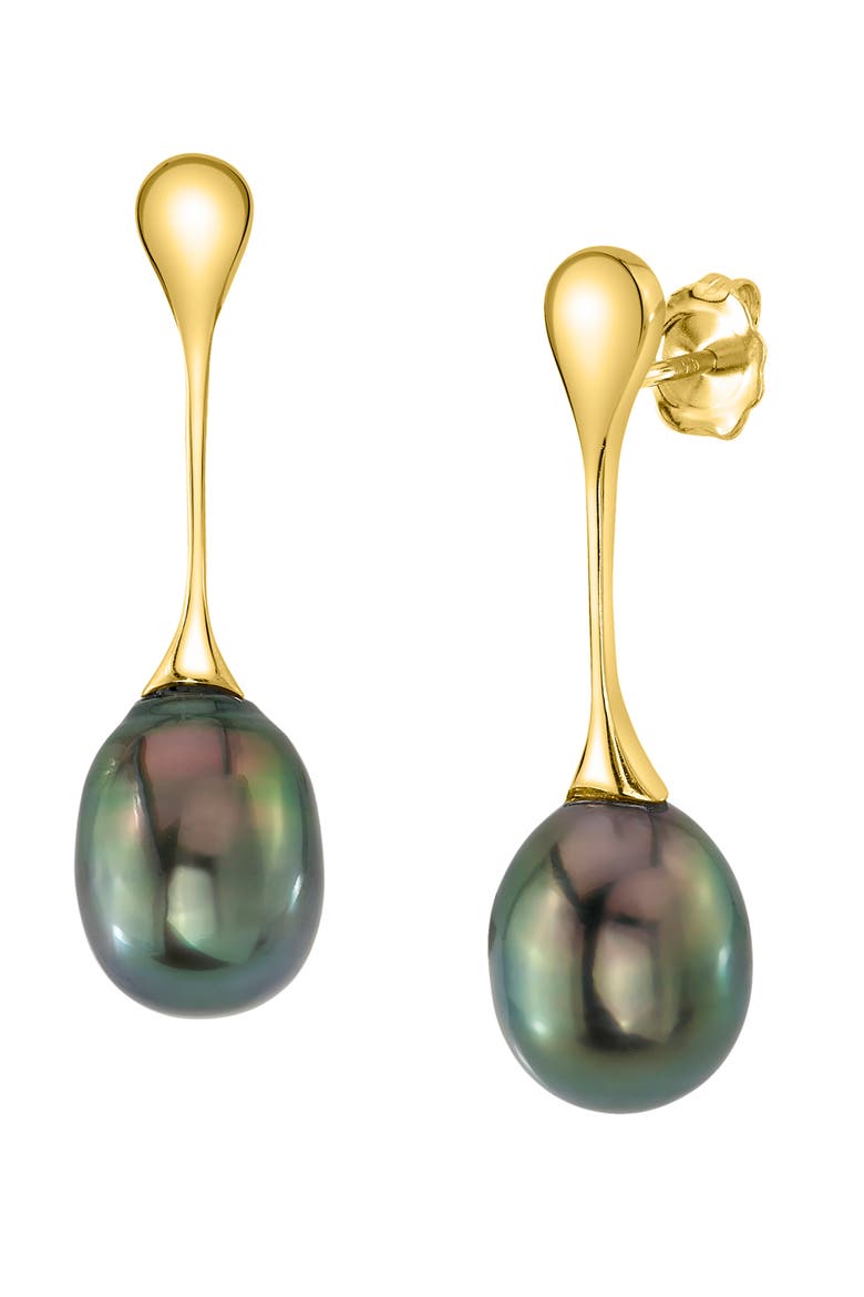 Tahitian South Sea Pearl Long Teardrop Earrings, Main, color, Yellow Gold Fill
