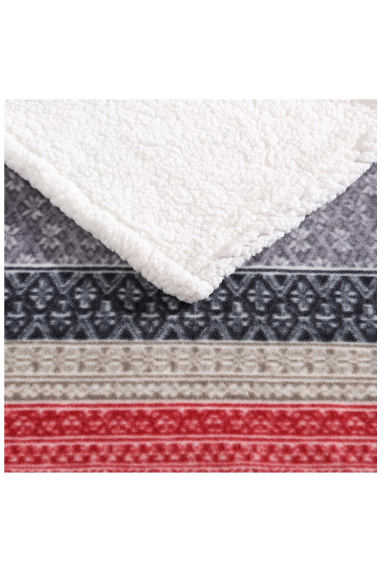 Fair Isle Plaid Faux Shearling Throw Blanket, Alternate, color, DARK STEEL