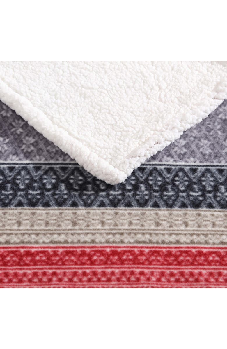 Eddie Bauer Fair Isle Plaid Faux Shearling Throw Blanket, Alternate, color, Dark Steel