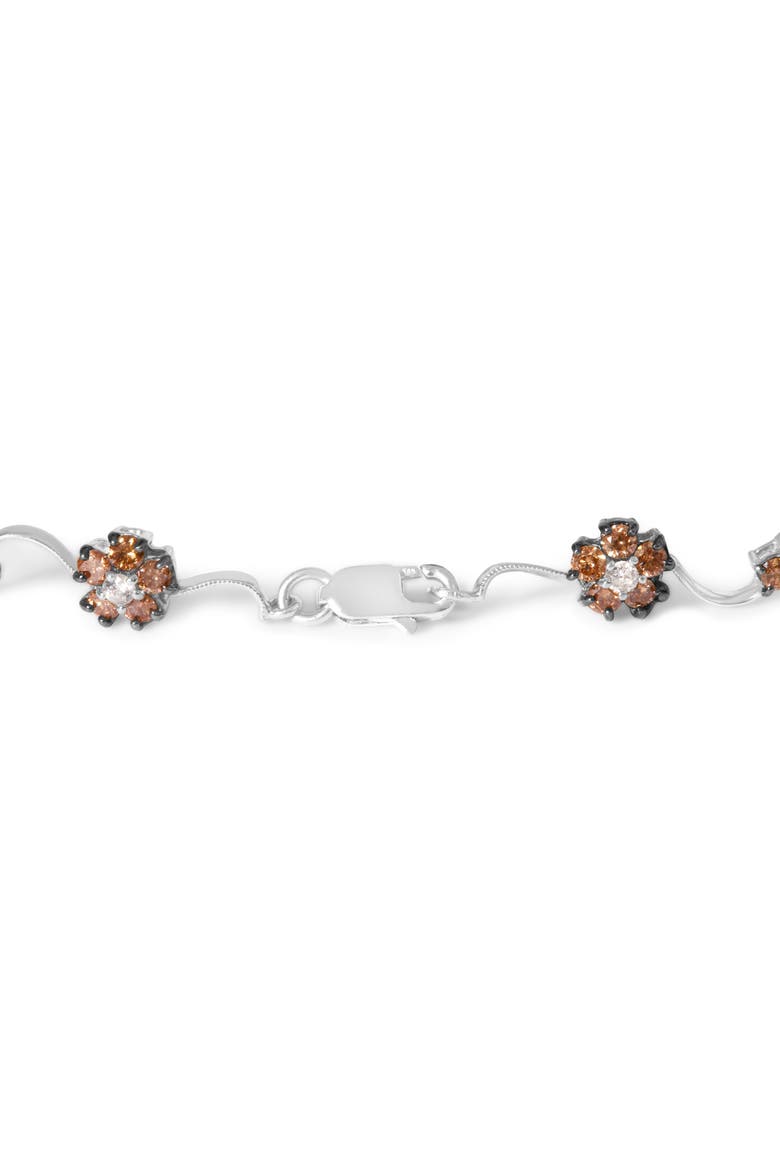10K White Gold 4.0 Cttw Champagne Diamond Floral Cluster and Station Link Bracelet, Alternate, color, White