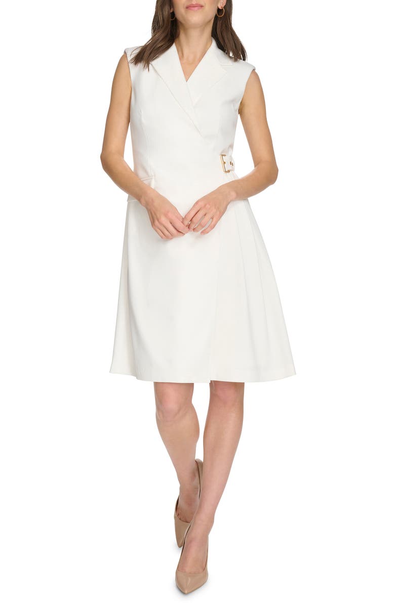 Calvin Klein Sleeveless Side Buckle Wrap Dress, Alternate, color, White