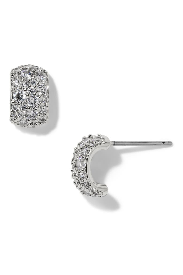 The Perfect Gift Crushed Pave Stud Earrings, Alternate, color, RHODIUM