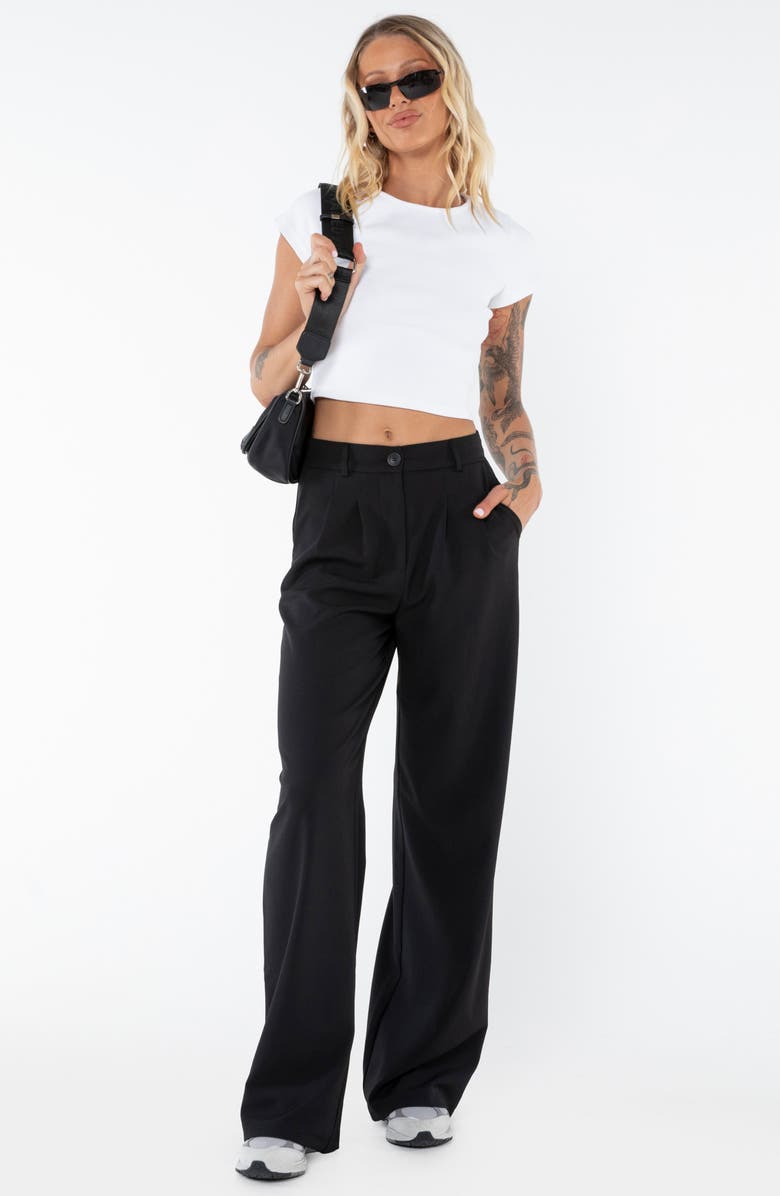 Princess Polly Archer Pleated High Waist Straight Leg Pants, Alternate, color, Black