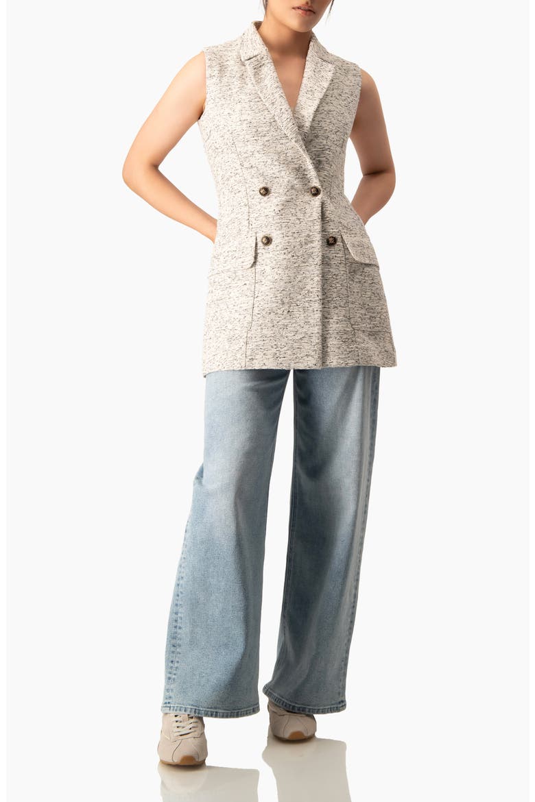 Double-Breasted Bouclé Blazer Vest, Alternate, color, Ivory