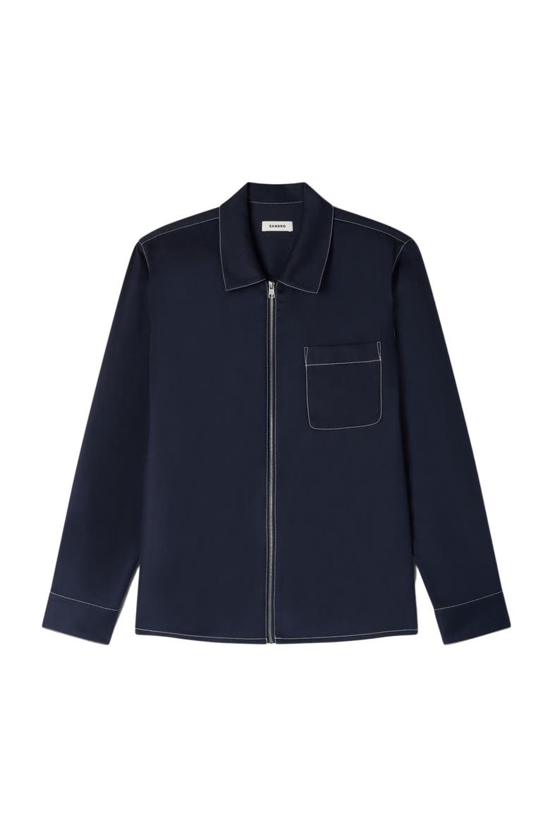 Loose-fit zip-up shirt, Alternate, color, Navy blue