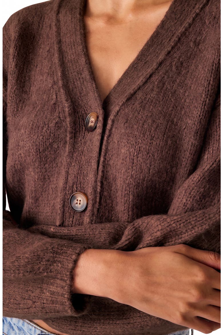 Mica Cropped Cardigan, Alternate, color, DARK ESPRESSO