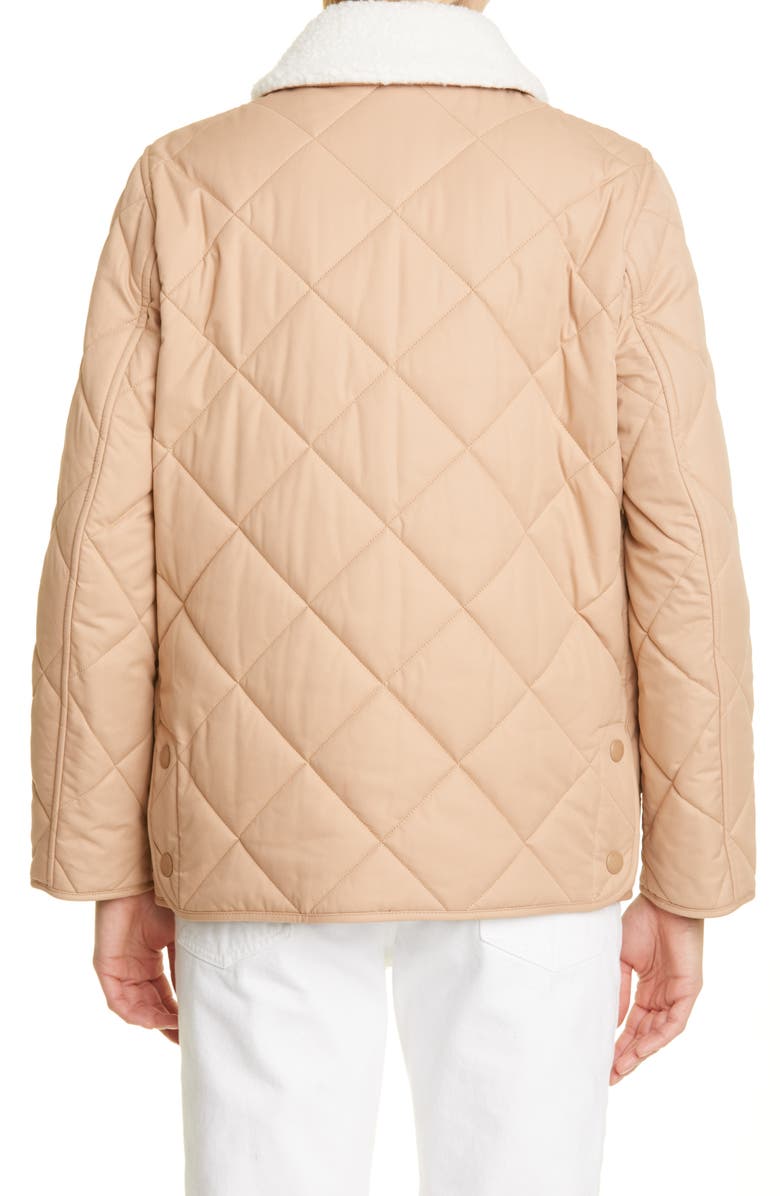 Burberry Kemptown Quilted Gabardine Coat with Removable Faux Shearling Collar, Alternate, color, 