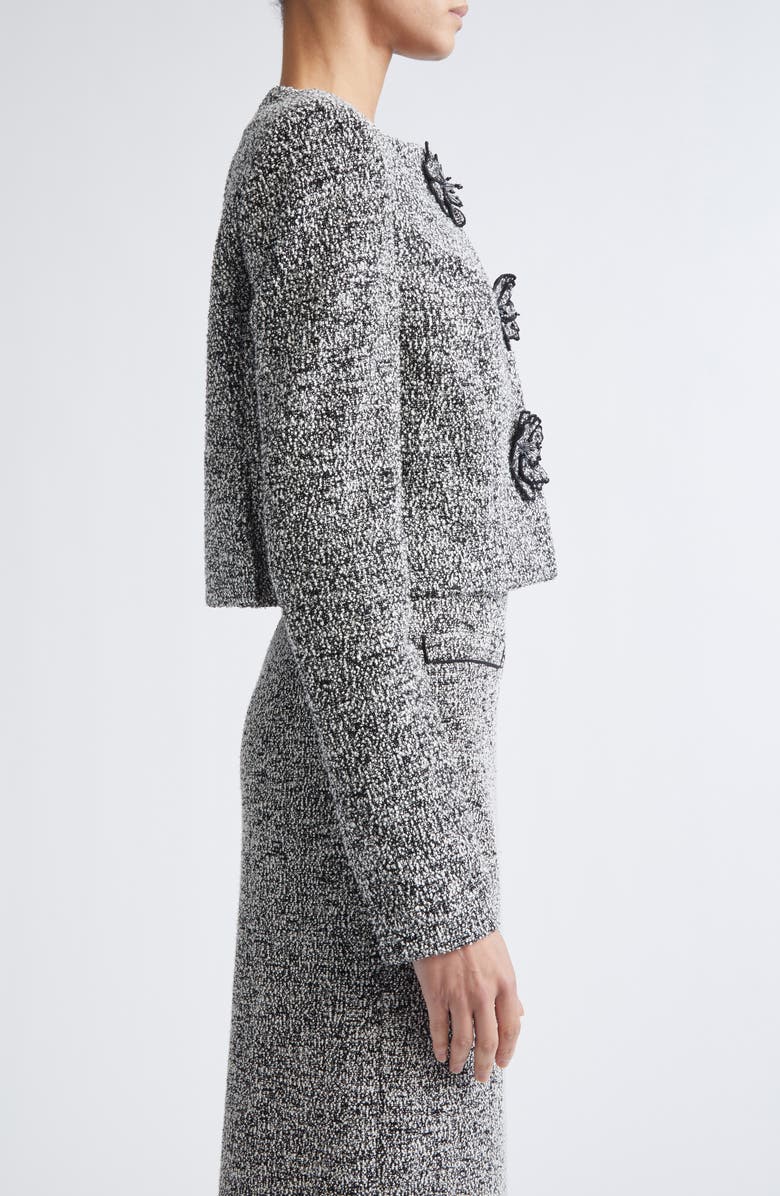 Oscar de la Renta Bouclé Tweed Jersey Jacket, Alternate, color, Black/ Ivory