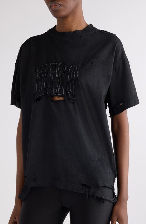 Balenciaga Boxy Distressed Emo Embroidered T-shirt In Black
