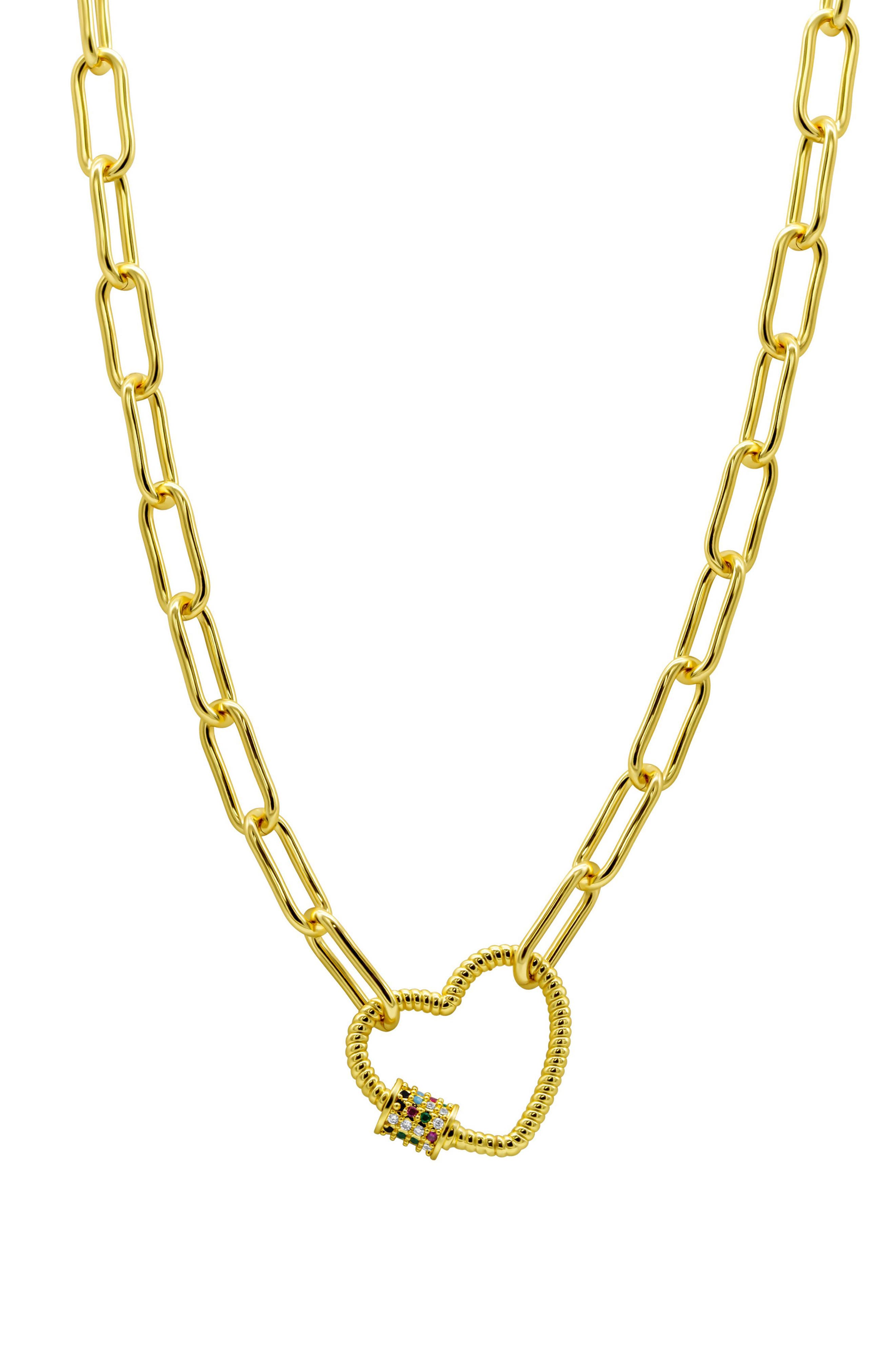 Adornia Crystal Heart Pendant Paper Clip Chain Necklace