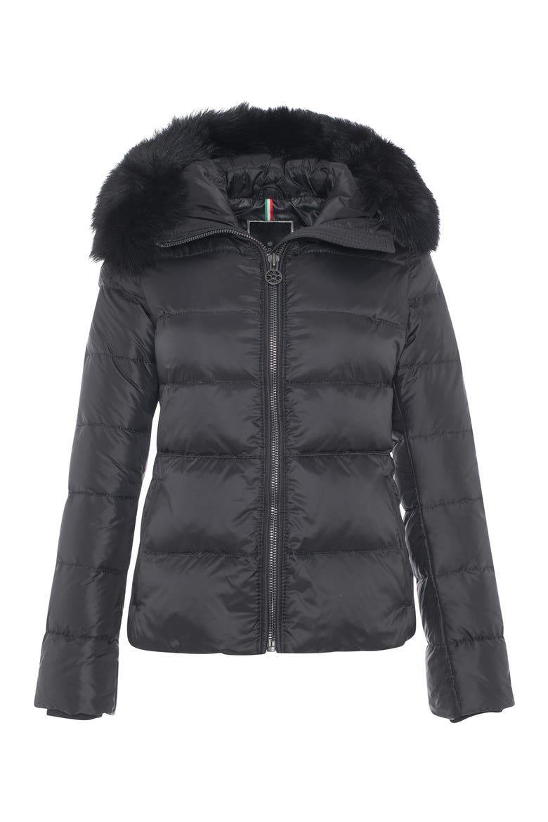 Apres-Ski Horizontal Short Parka with Detachable Toscana Lamb Hood Trim, Alternate, color, Black/Black