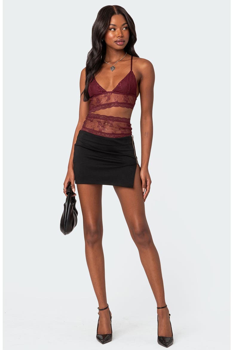 Spice Cutout Sheer Lace Camisole, Alternate, color, BURGUNDY