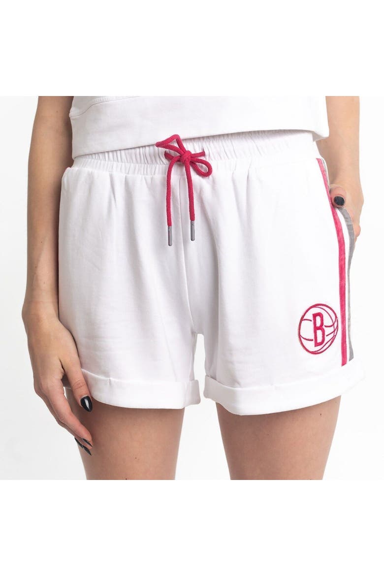 Women's Lusso White/Pink Brooklyn Nets Melody Cuffed Tri-Blend Shorts, Alternate, color, White