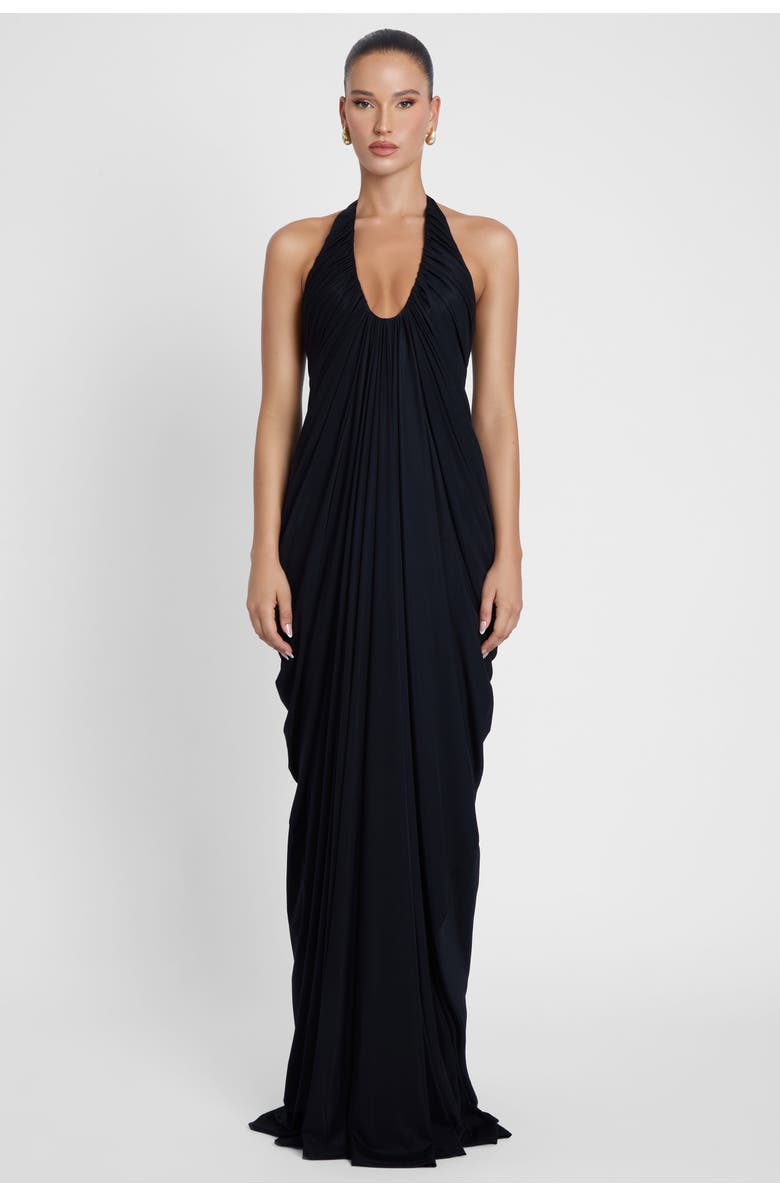 LEAU Cascade Drape Gown, Main, color, Black