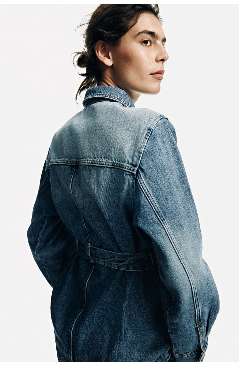 H&M Tie-belt denim jacket, Main, color, Denim Blue