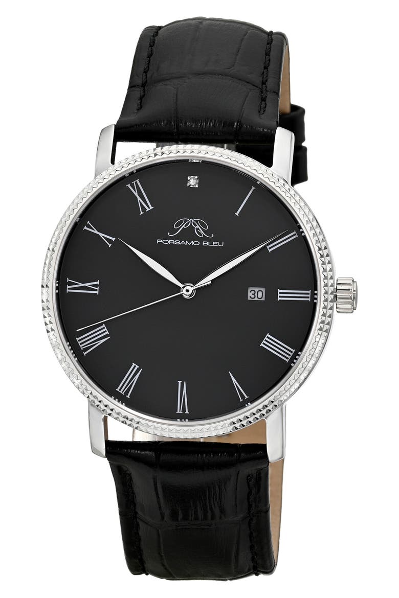 Veritas 1 Croc Embossed Leather Strap Watch, 40mm, Main, color, SILVER