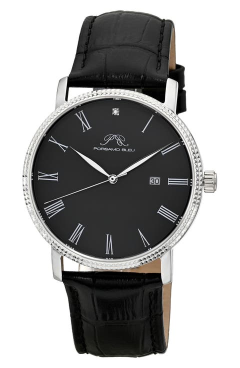 Veritas 1 Croc Embossed Leather Strap Watch, 40mm