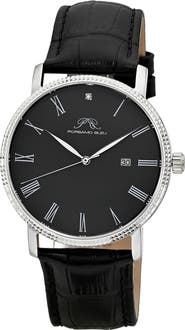 PORSAMO BLEU Veritas 1 Croc Embossed Leather Strap Watch, 40mm
