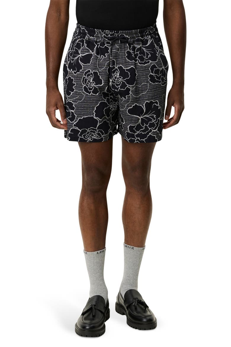 Charlie Poppy Pattern Knit Cotton Blend Drawstring Shorts, Main, color, BLACK