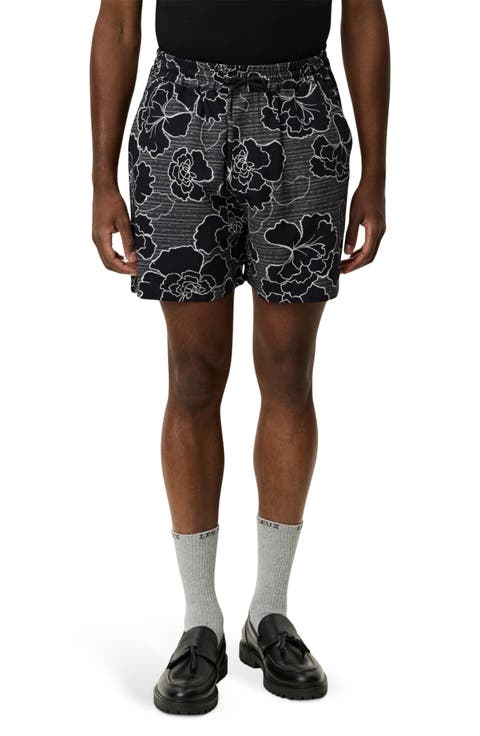 Charlie Poppy Pattern Knit Cotton Blend Drawstring Shorts