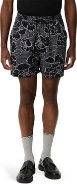 Les Deux Charlie Poppy Pattern Knit Cotton Blend Drawstring Shorts