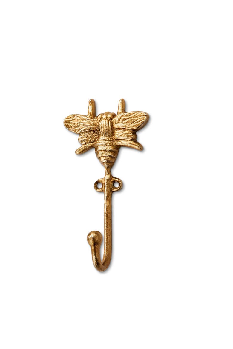 Bee Wall Hook - Antique Brass Gold Decorative Iron Hook, Main, color, Gold