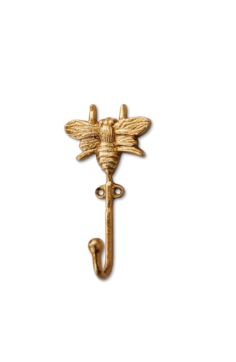 tag Bee Wall Hook - Antique Brass Gold Decorative Iron Hook, Main, color, Gold