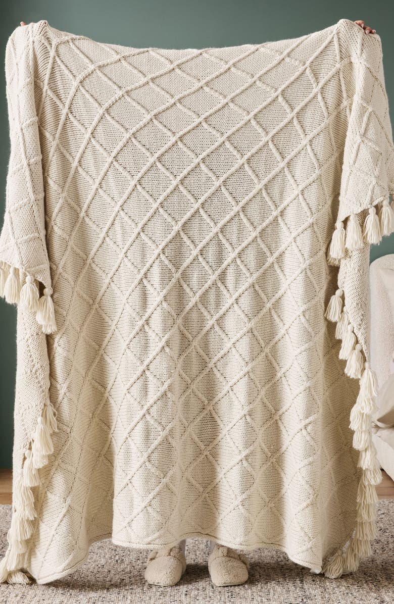NEXT Cable Knit Throw Blanket, Alternate, color, Cream